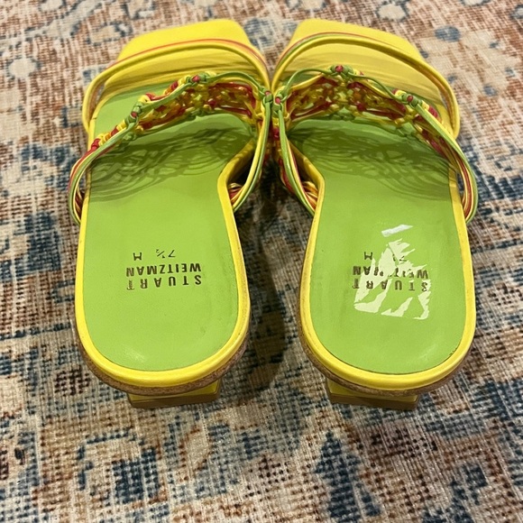 Stuart Weitzman Green and Yellow Braided Sandals size 7 1/2 - Picture 4 of 6
